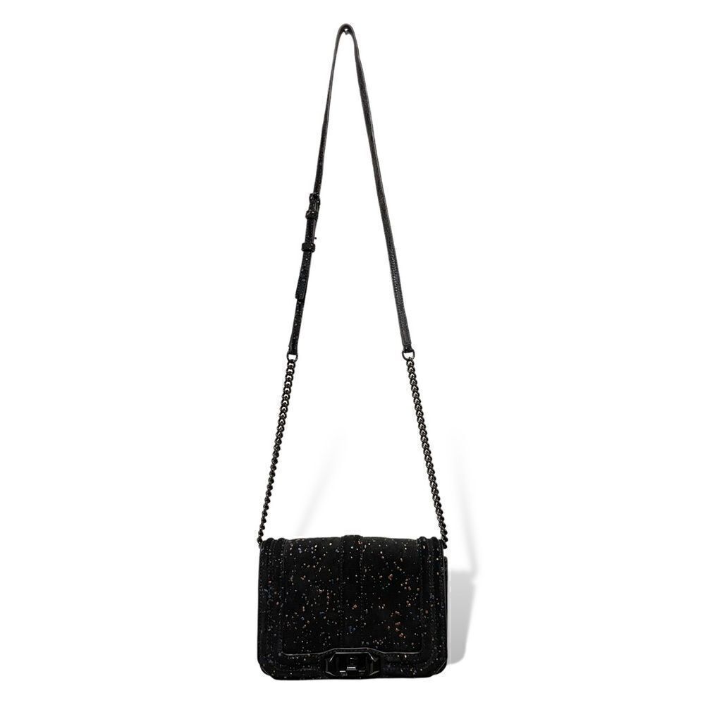 Rebecca Minkoff Black Suede Crossbody Bag with Cobalt Blue & Rose Gold Splatter